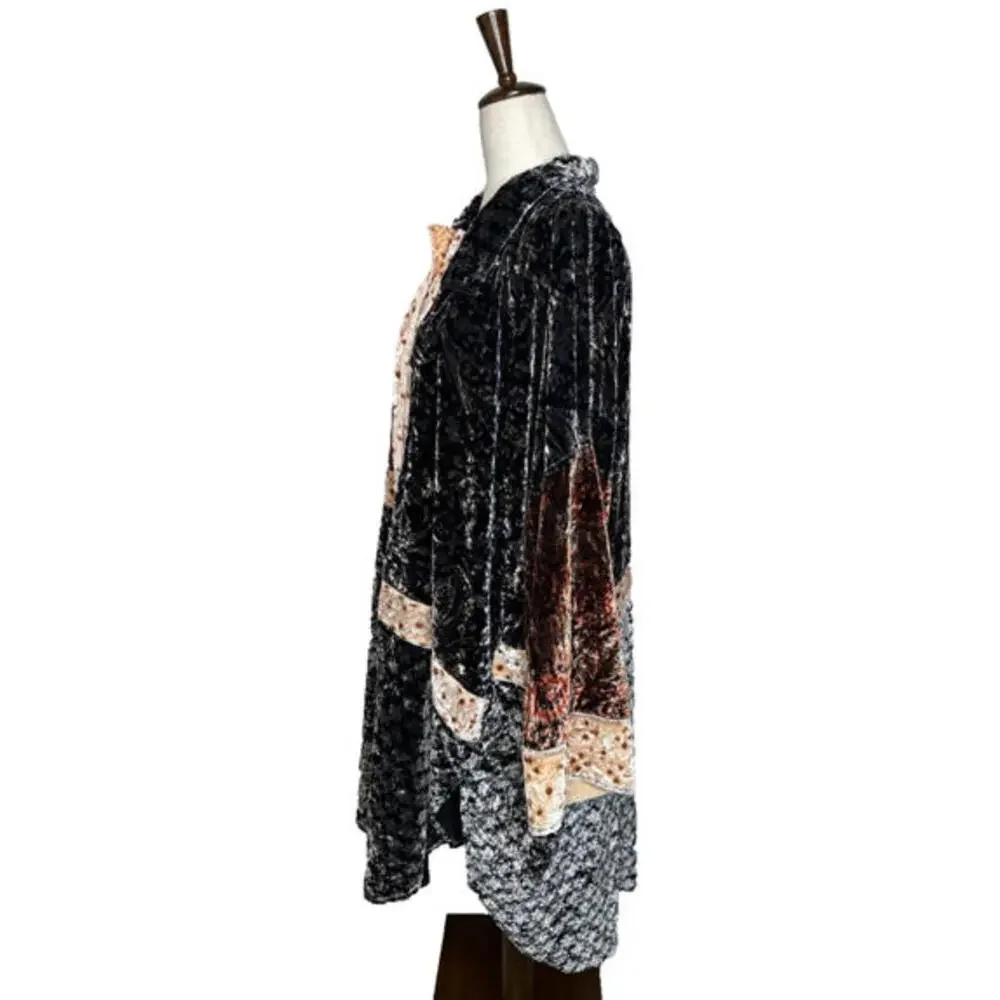 Free People We The Free Vancouver Velvet Buttondown Shacket Jacket Patchwork XS - Picture 3 of 8